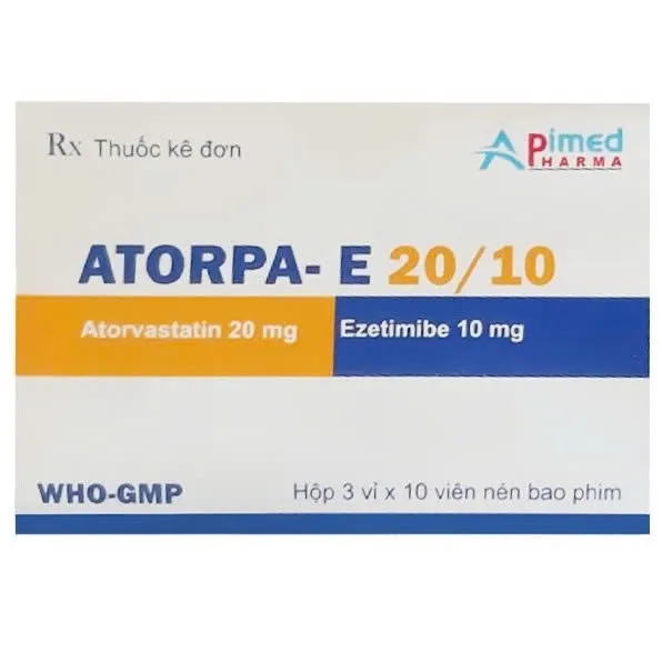 Atorpa-E 20/10mg Apimed (H/30v) - Thuốc phòng ngừa bệnh tim mạch và tăng cholesterol máu (3 vỉ x 10 viên)